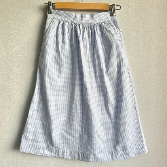 NWOT Mango Gingham 100% Cotton Midi A Line Skirt in Baby Blue w/ Pockets - Picture 6 of 13